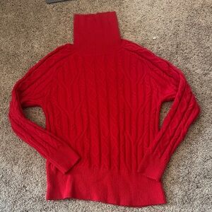 Red Cable Knit Turtleneck Sweater